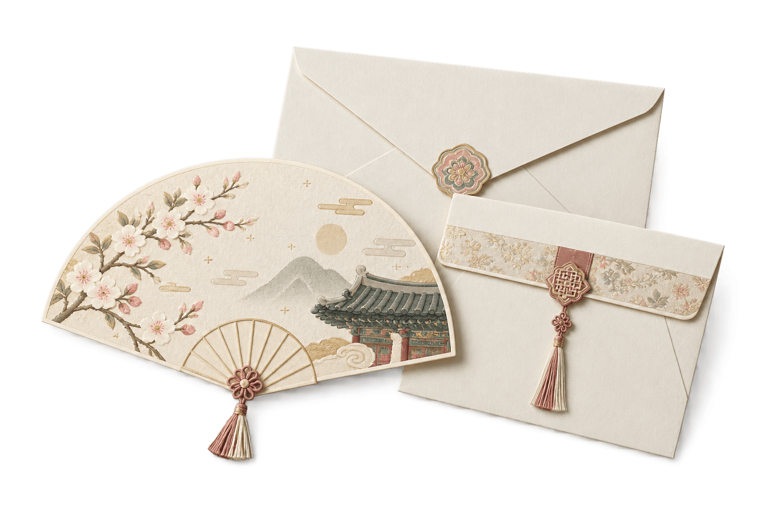 Korean-design fan card and envelopes
