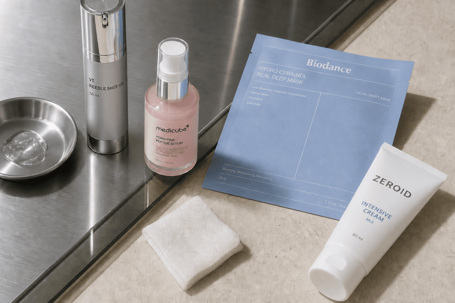 Aesthetician performing a facial treatment in a clean clinic room
