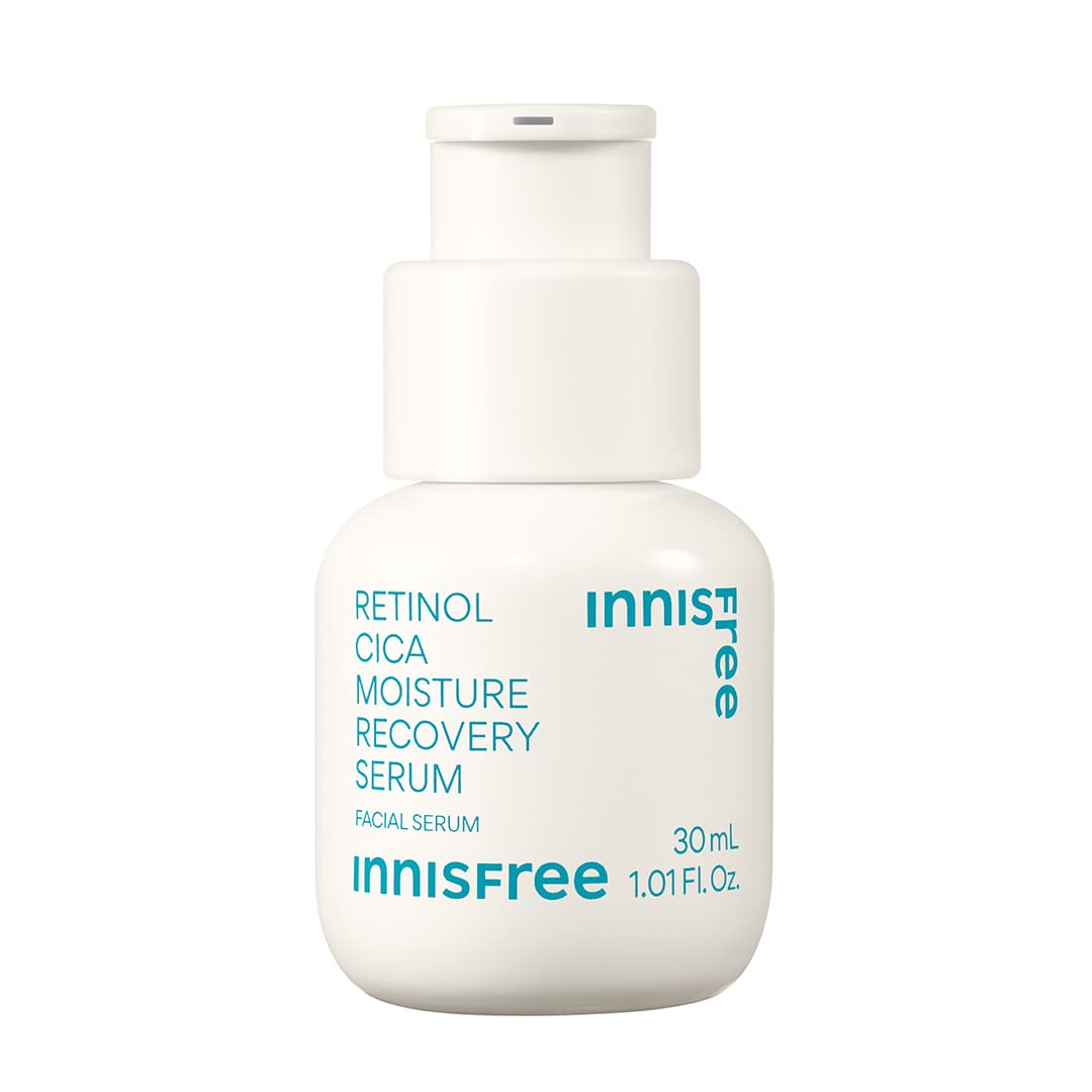 innisfree Retinol Cica Moisture Recovery Serum in its cream-colored pump bottle